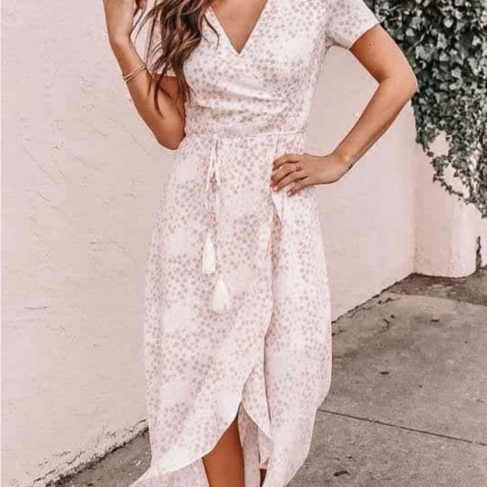 Pink Lily Cream Floral High Low Dress